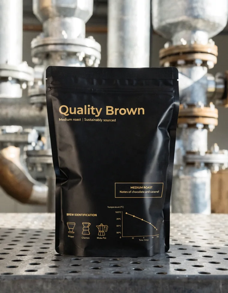 Quality Brown — bold dark roast whole bean coffee bag