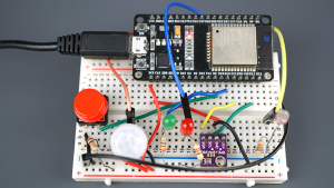 BCCB brew rig — ESP32 and breadboard overhead view
